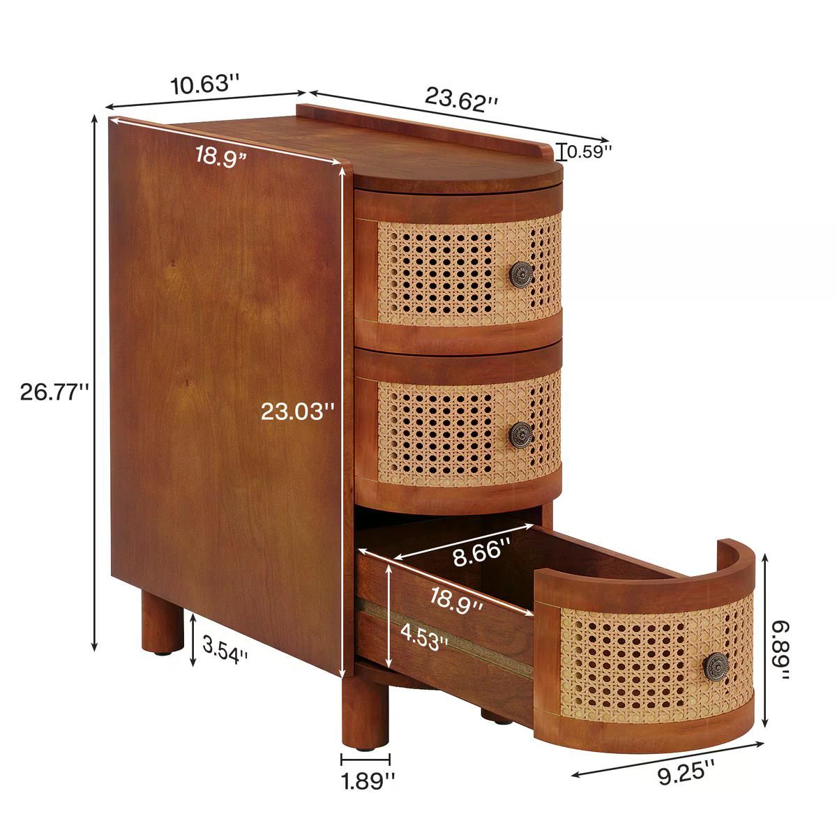 Curved Three-Drawer End Table with Textured Fronts