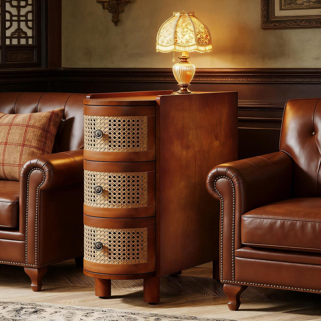 Curved Three-Drawer End Table with Textured Fronts