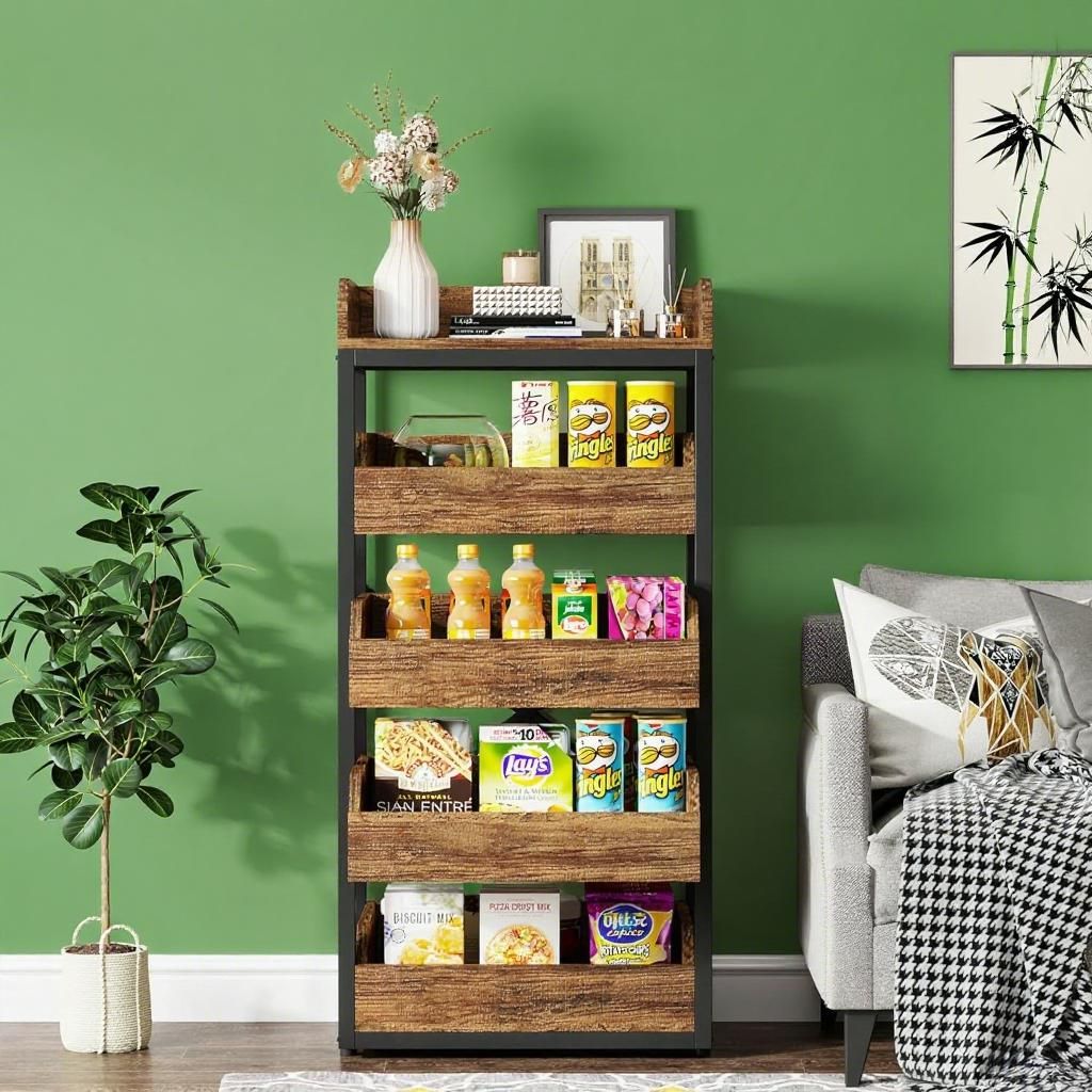 Tribesigns Wood Fruit Rack, Brown Finish