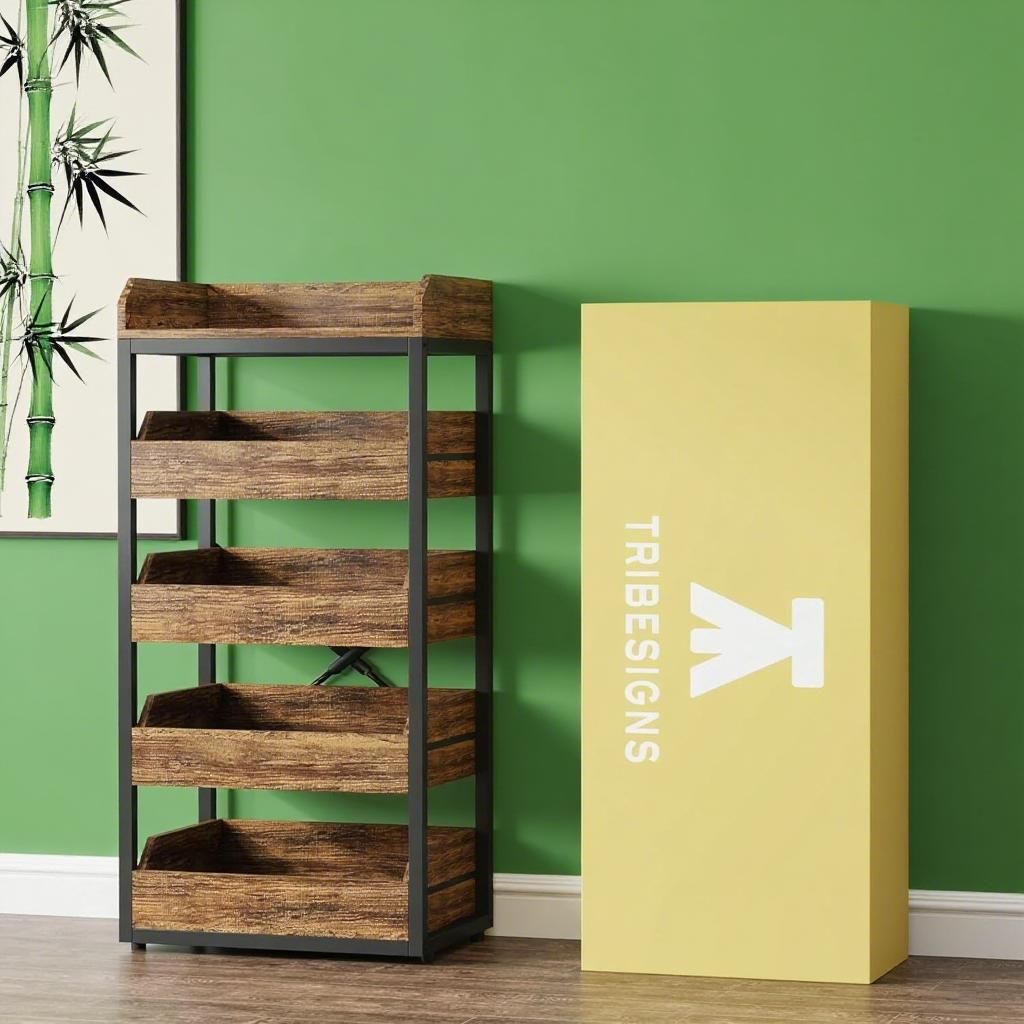 Tribesigns Wood Fruit Rack, Brown Finish