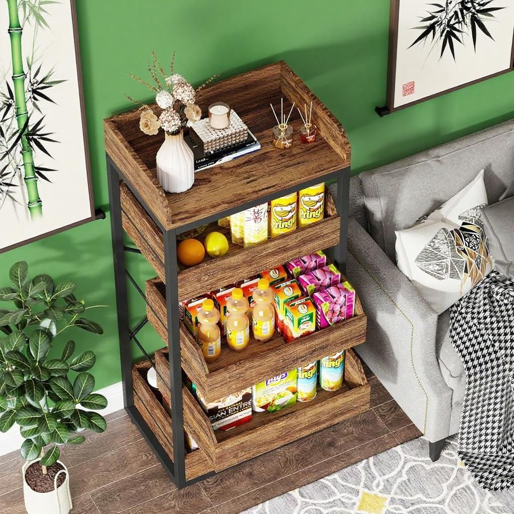 Tribesigns Wood Fruit Rack, Brown Finish