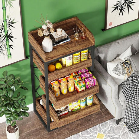 Tribesigns Wood Fruit Rack, Brown Finish