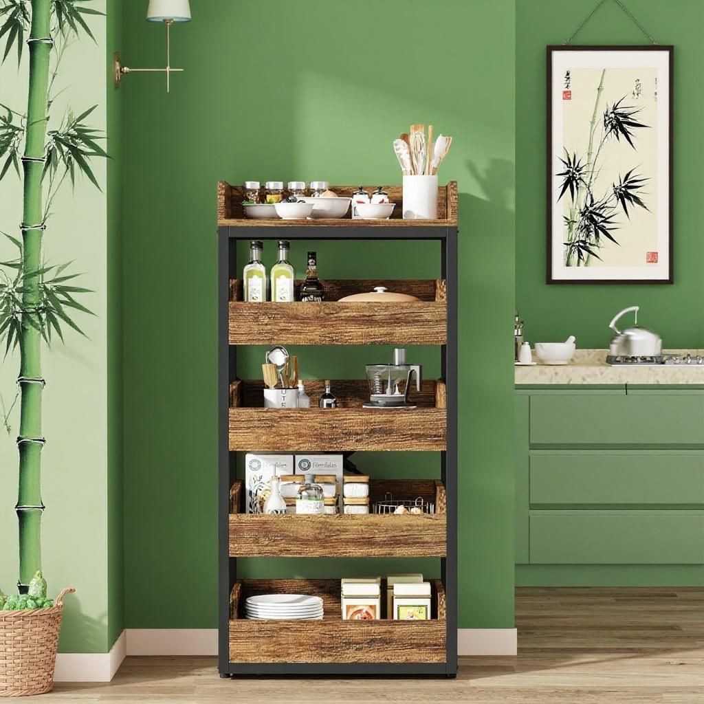 Tribesigns Wood Fruit Rack, Brown Finish