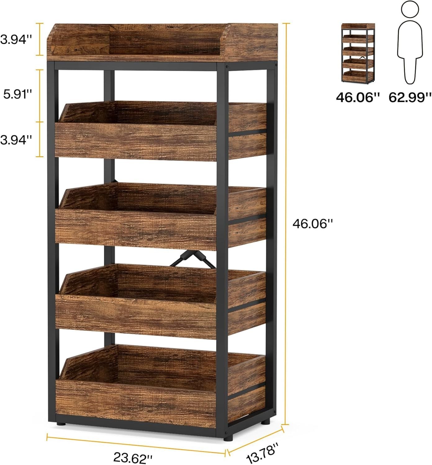 Tribesigns Wood Fruit Rack, Brown Finish