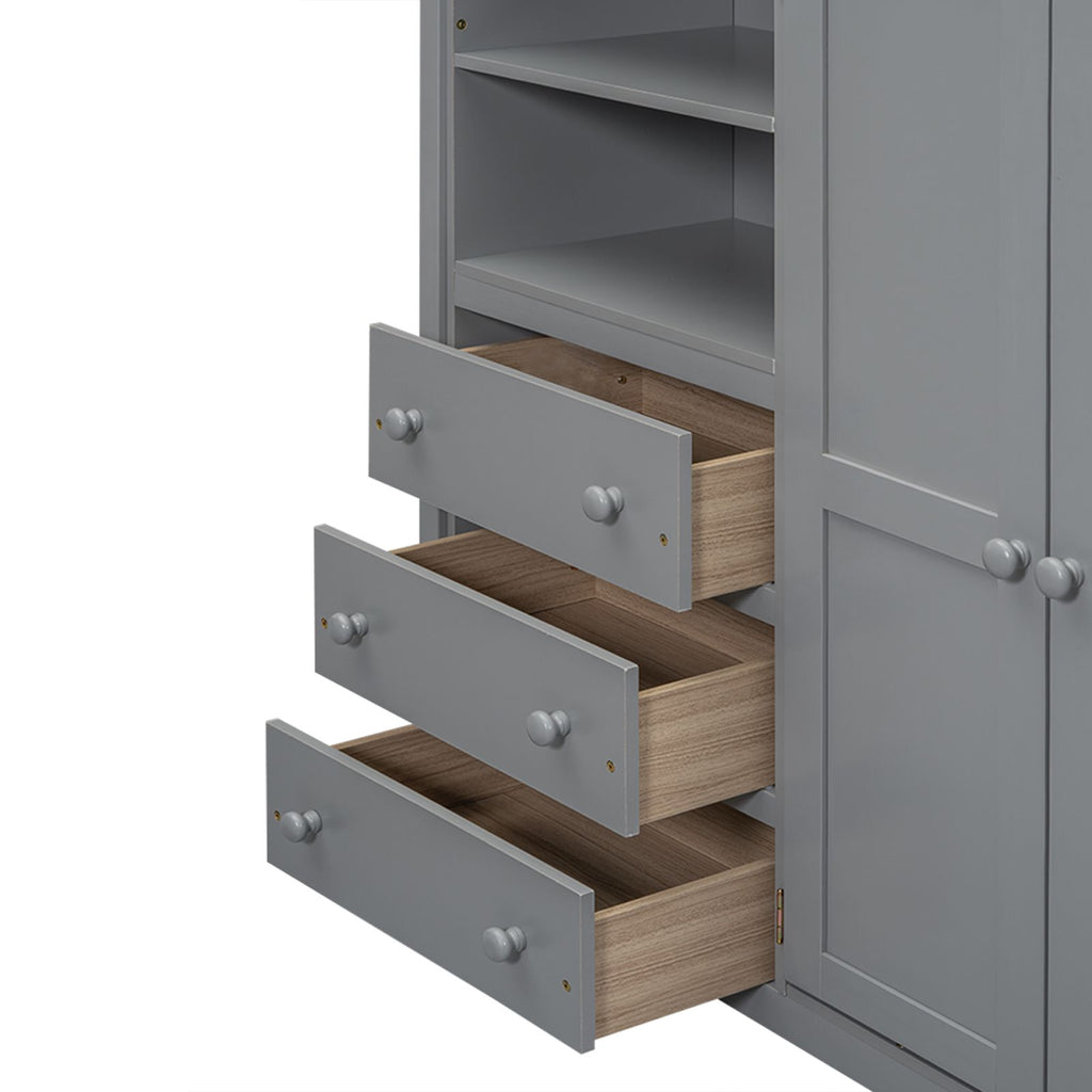 Full-Size Loft Bed with Wardrobe, Desk, Shelves, and Drawers