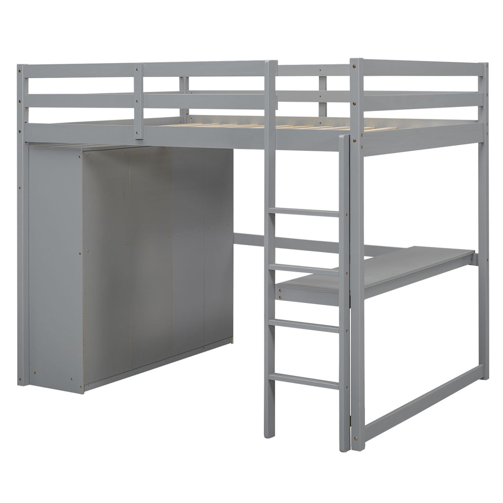 Full-Size Loft Bed with Wardrobe, Desk, Shelves, and Drawers