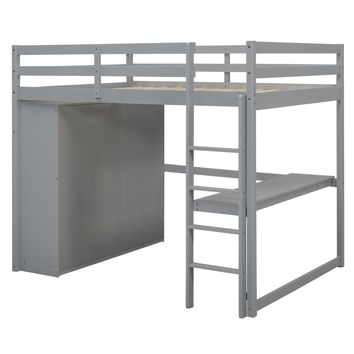 Full-Size Loft Bed with Wardrobe, Desk, Shelves, and Drawers