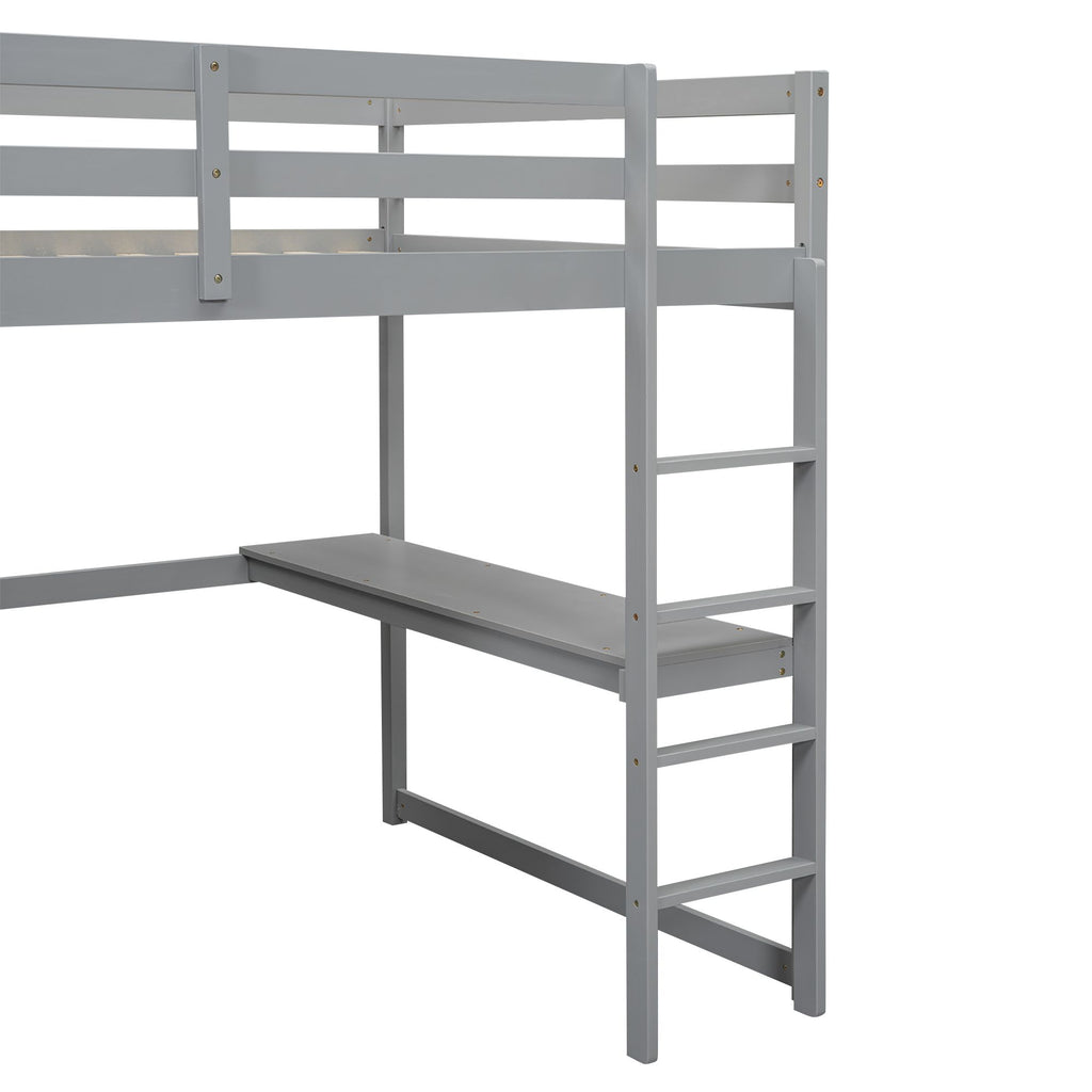 Full-Size Loft Bed with Wardrobe, Desk, Shelves, and Drawers