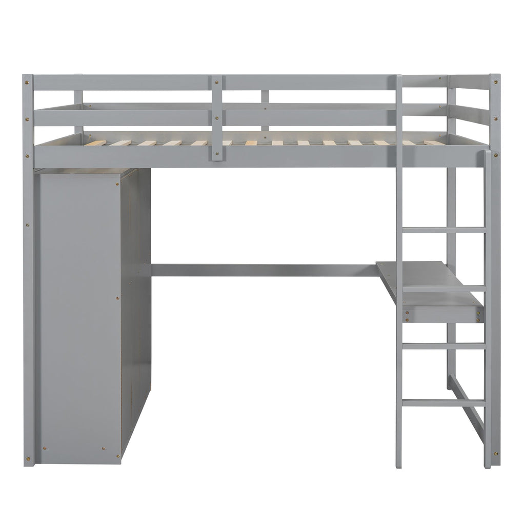 Full-Size Loft Bed with Wardrobe, Desk, Shelves, and Drawers