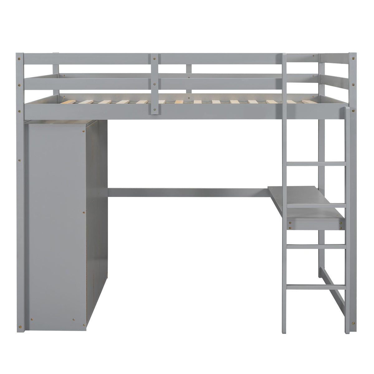 Full-Size Loft Bed with Wardrobe, Desk, Shelves, and Drawers