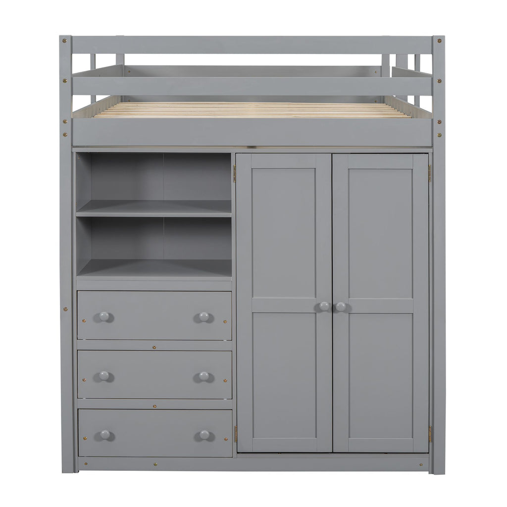 Full-Size Loft Bed with Wardrobe, Desk, Shelves, and Drawers