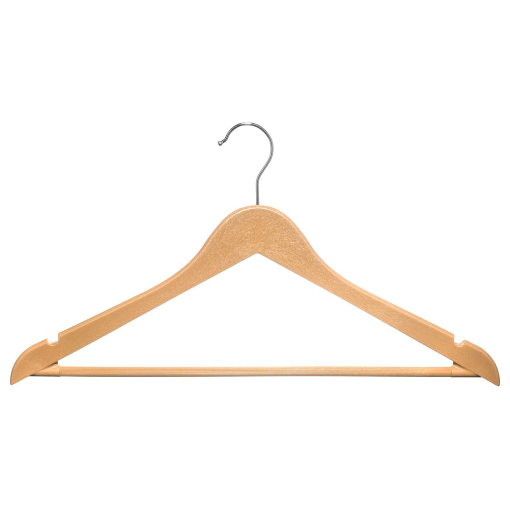 Wood-Like Bioplastic Clothes Hanger with Trouser Bar and Shoulder Notches