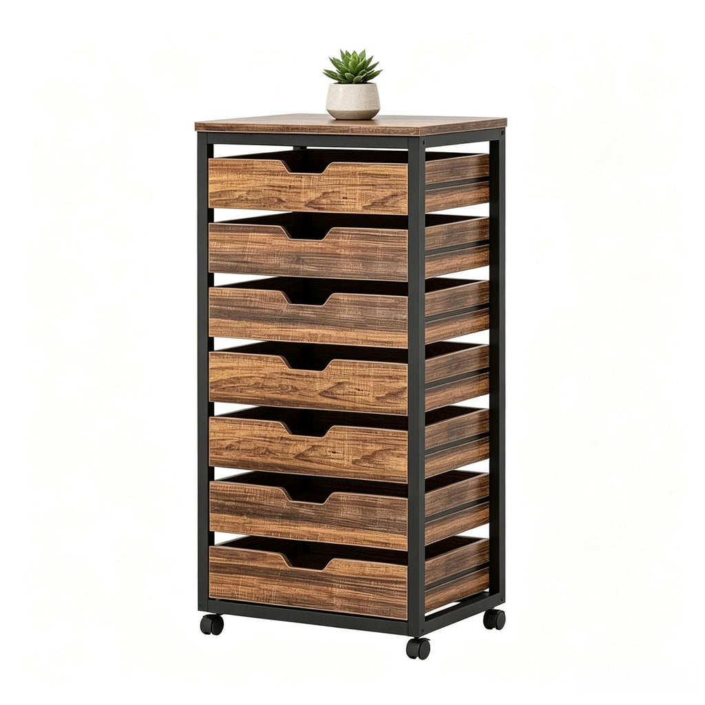 Wood Mobile File Cabinet with 5 Drawers Industrial Office Storage Unit with Casters for