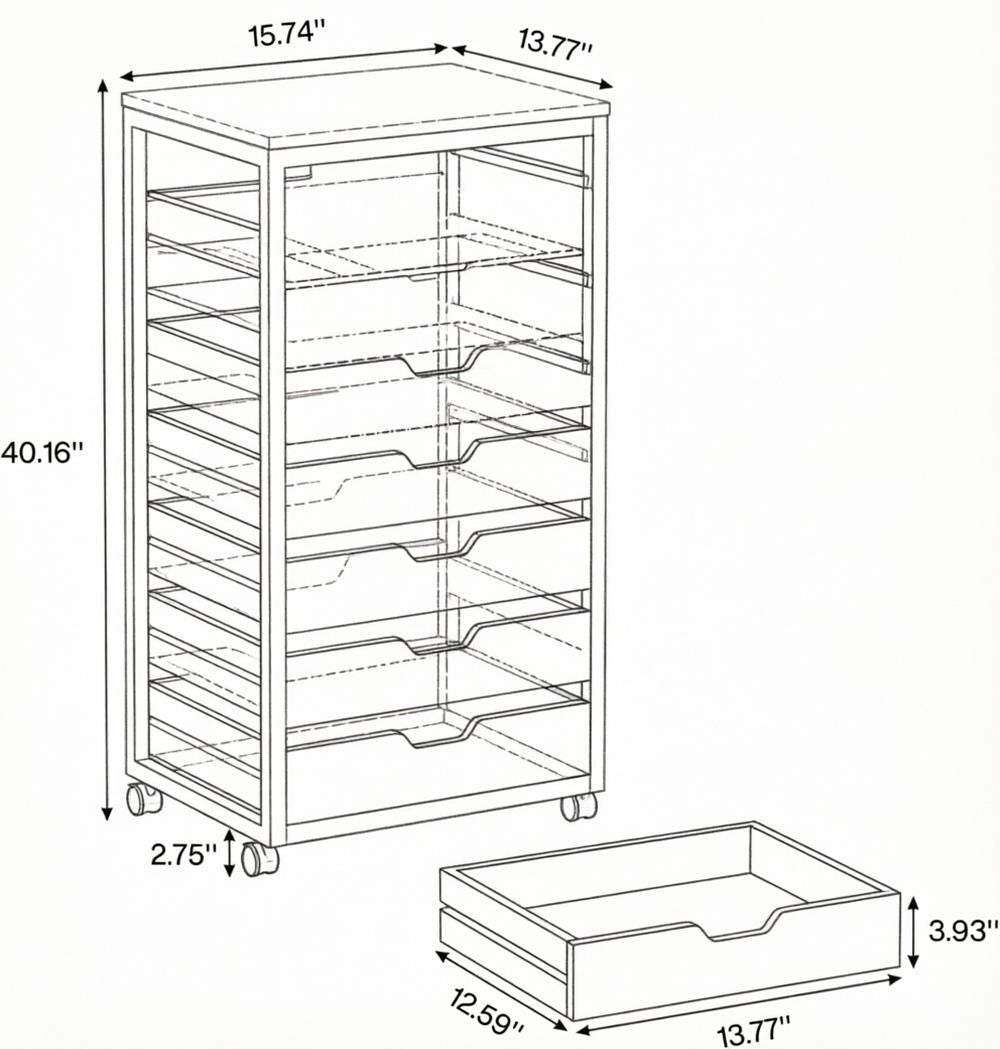 Wood Mobile File Cabinet with 5 Drawers Industrial Office Storage Unit with Casters for