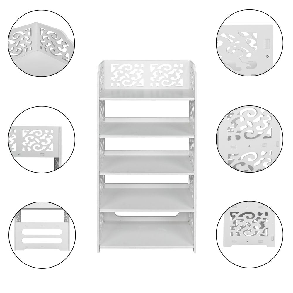 Five-Tier Carved Shoe Rack for Organized Entryway