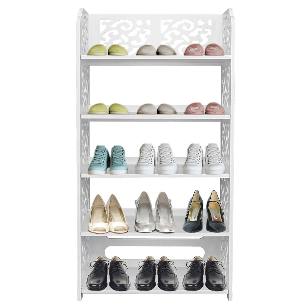 Five-Tier Carved Shoe Rack for Organized Entryway