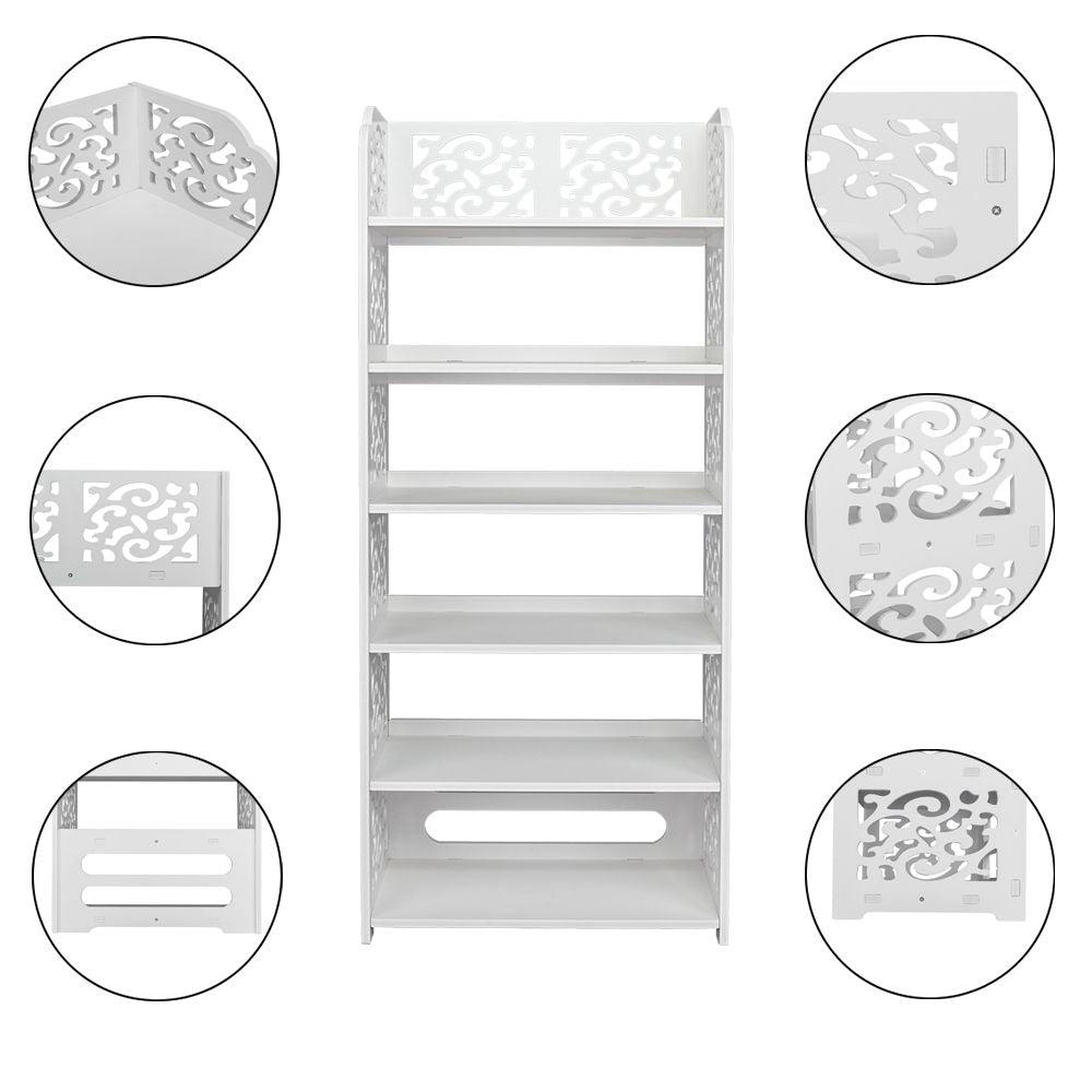 Wood-Plastic Board Six Tiers Carved Shoe Rack – water-ready & Easy Assembly