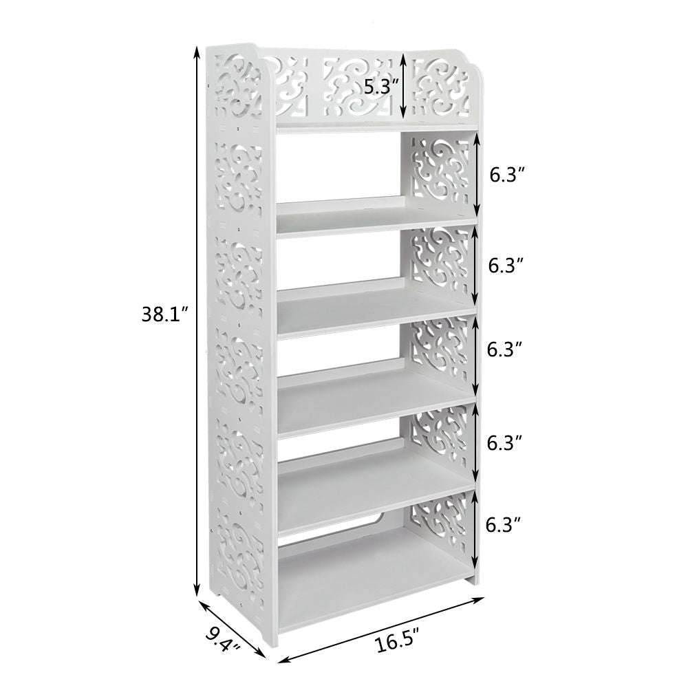 Wood-Plastic Board Six Tiers Carved Shoe Rack – water-ready & Easy Assembly