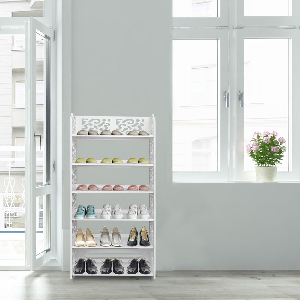 Wood-Plastic Board Six Tiers Carved Shoe Rack – water-ready & Easy Assembly