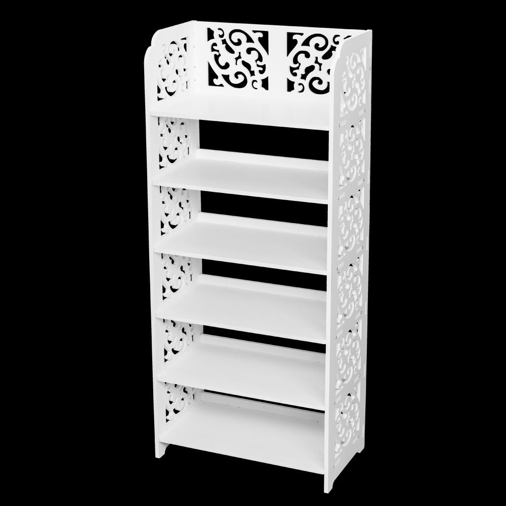 Wood-Plastic Board Six Tiers Carved Shoe Rack – water-ready & Easy Assembly