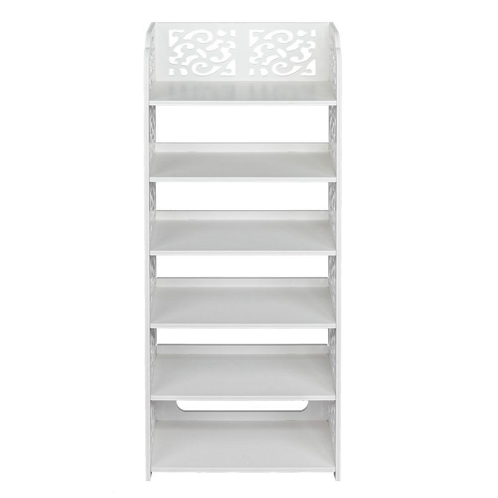 Wood-Plastic Board Six Tiers Carved Shoe Rack – water-ready & Easy Assembly
