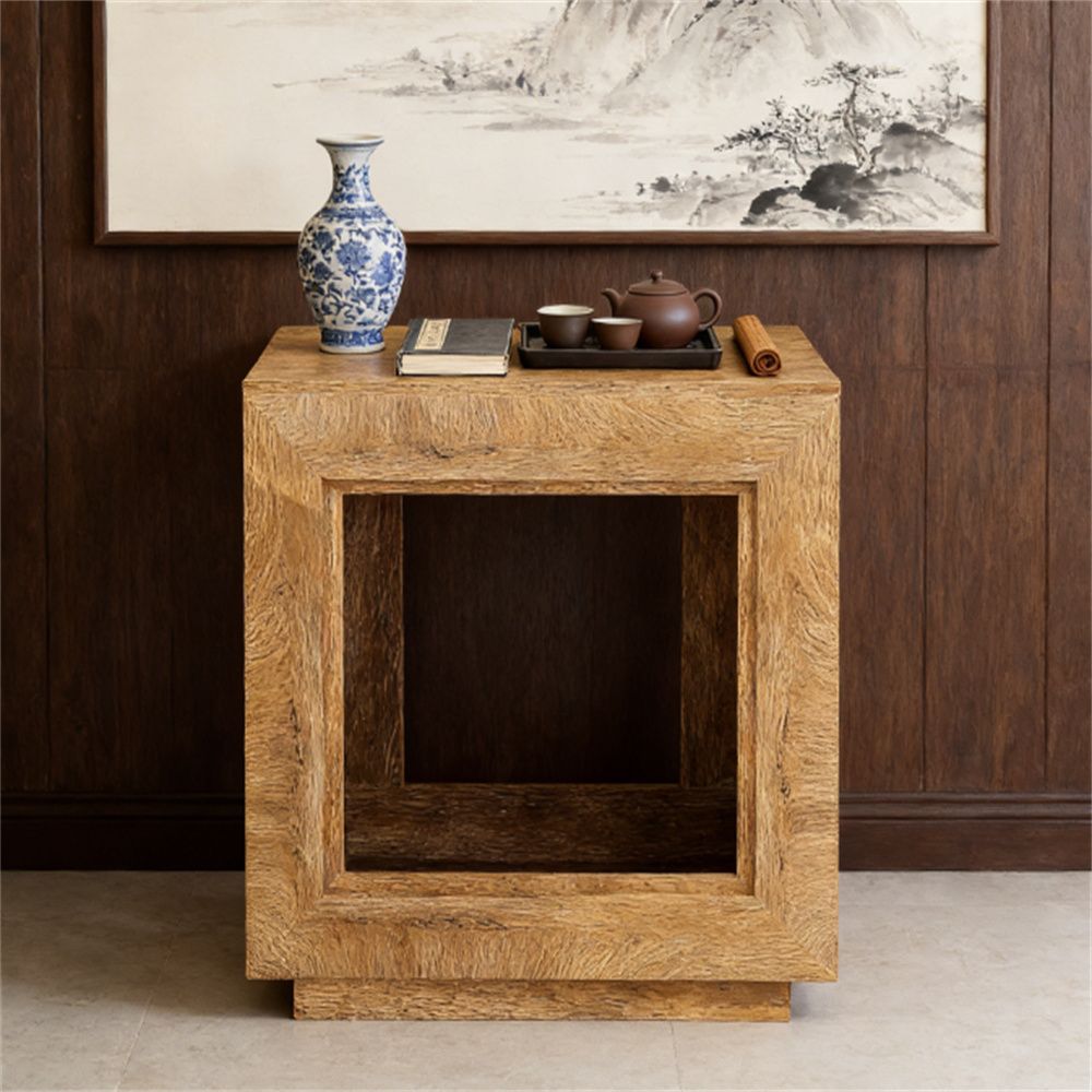 Rustic Walnut-Finish Square Accent Table with Storage