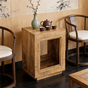 Rustic Walnut-Finish Square Accent Table with Storage
