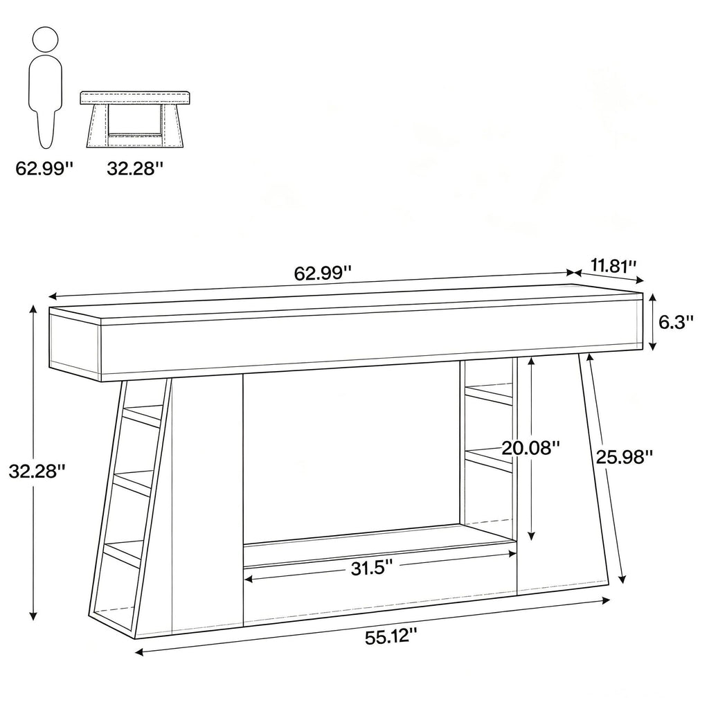 Farmhouse Wooden Console Table with Spacious Shelves