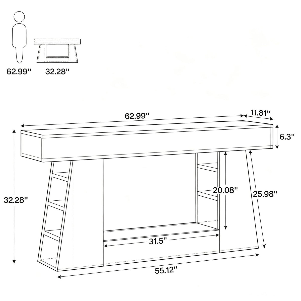 Farmhouse Wooden Console Table with Spacious Shelves