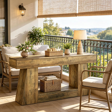 Farmhouse Wooden Console Table with Spacious Shelves