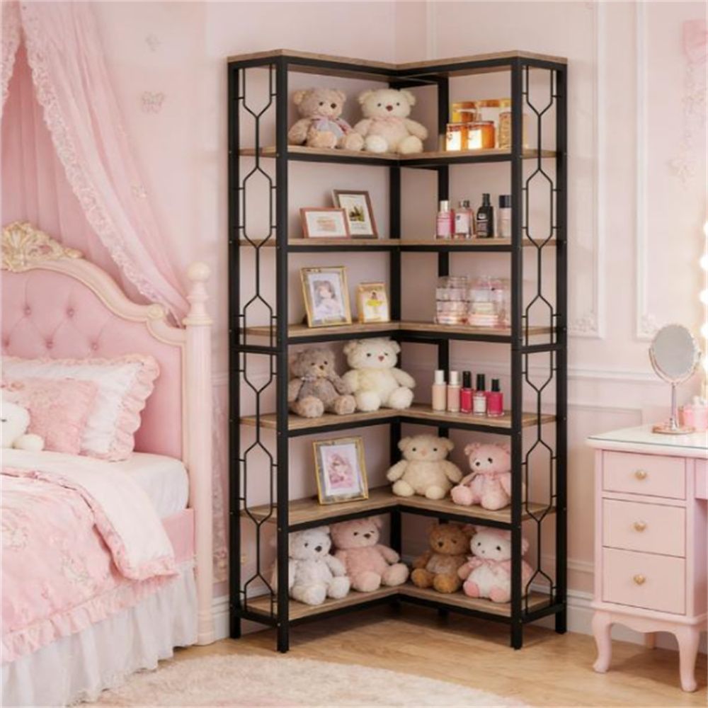 Hexagonal Corner Bookshelf and Vertical Display Rack