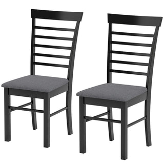 Wooden Dining Chairs Set of 2, Farmhouse Upholstered Kitchen Chairs with Rubber Wood Frame, Black an