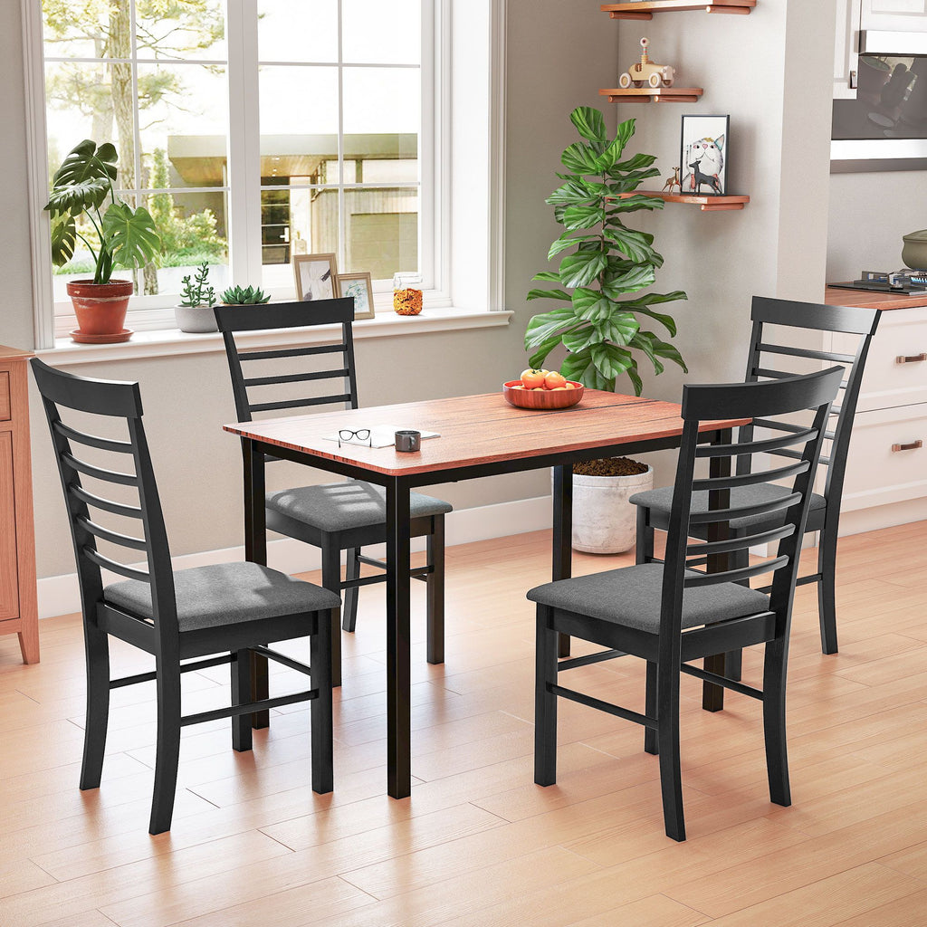 Wooden Dining Chairs Set of 2, Farmhouse Upholstered Kitchen Chairs with Rubber Wood Frame, Black an