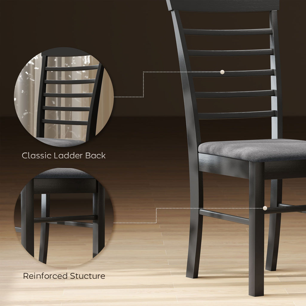 Wooden Dining Chairs Set of 2, Farmhouse Upholstered Kitchen Chairs with Rubber Wood Frame, Black an