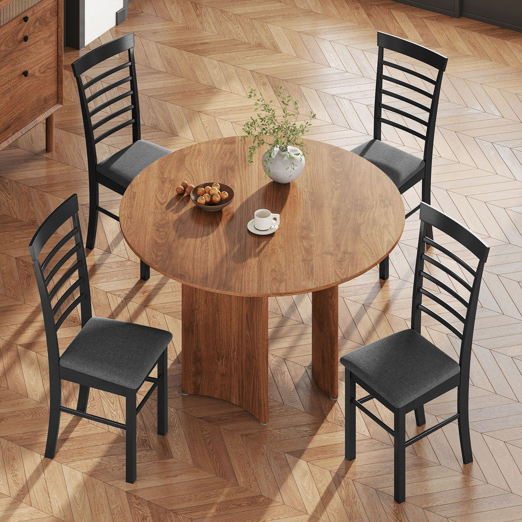 Wooden Dining Chairs Set of 2, Farmhouse Upholstered Kitchen Chairs with Rubber Wood Frame, Black an