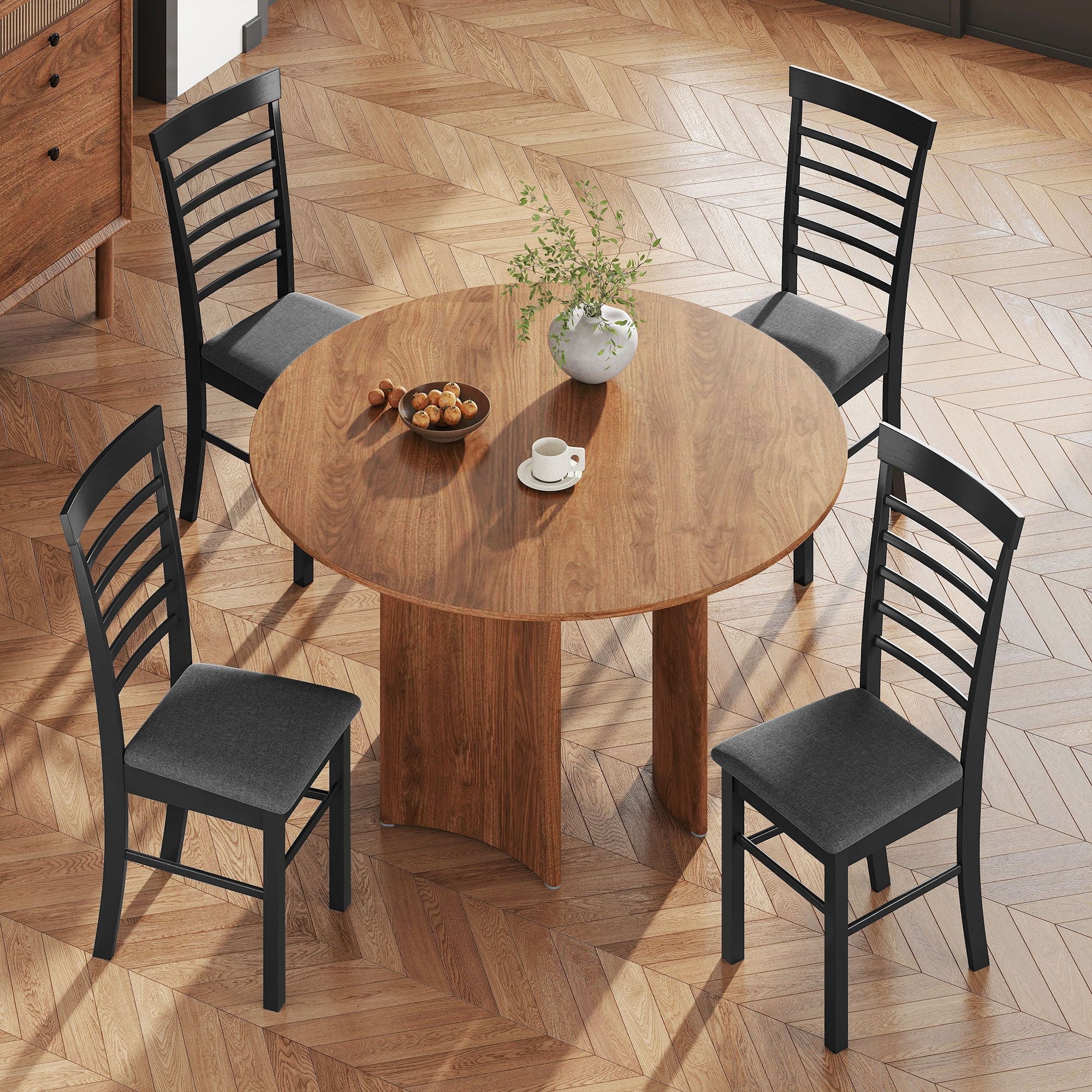 Wooden Dining Chairs Set of 2, Farmhouse Upholstered Kitchen Chairs with Rubber Wood Frame, Black an