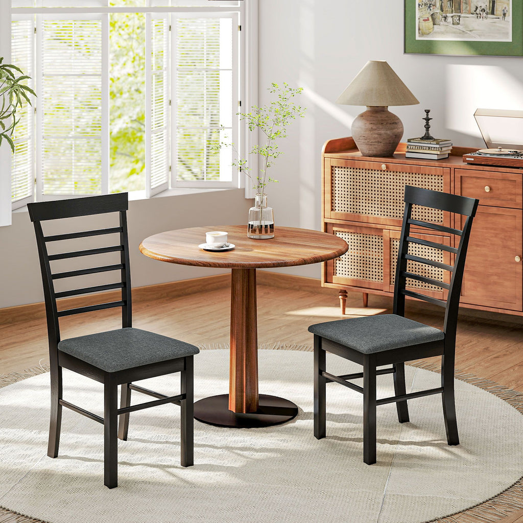 Wooden Dining Chairs Set of 2, Farmhouse Upholstered Kitchen Chairs with Rubber Wood Frame, Black an