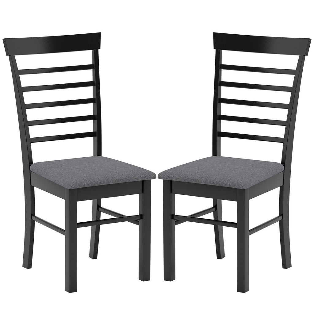 Wooden Dining Chairs Set of 2, Farmhouse Upholstered Kitchen Chairs with Rubber Wood Frame, Black an