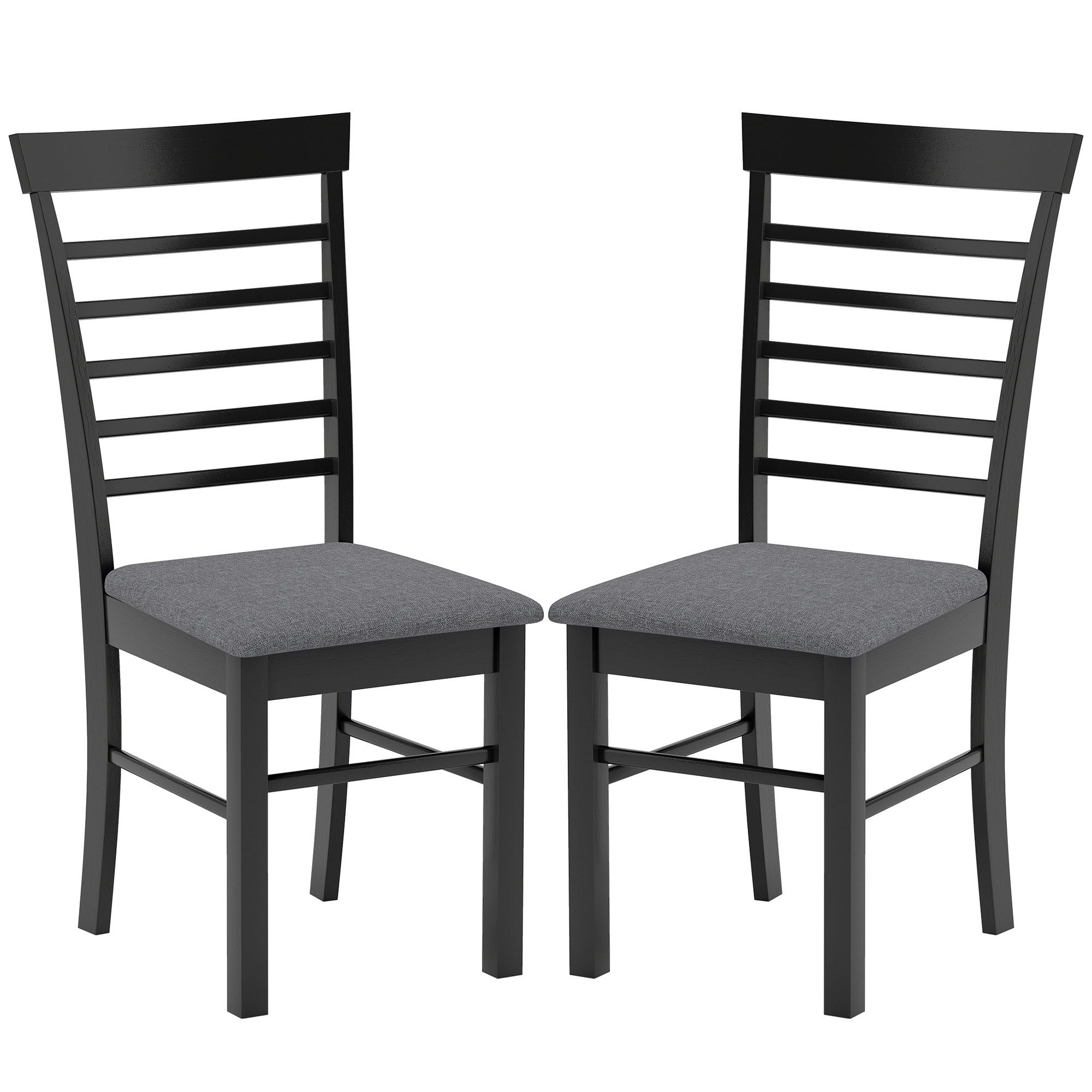 Wooden Dining Chairs Set of 2, Farmhouse Upholstered Kitchen Chairs with Rubber Wood Frame, Black an