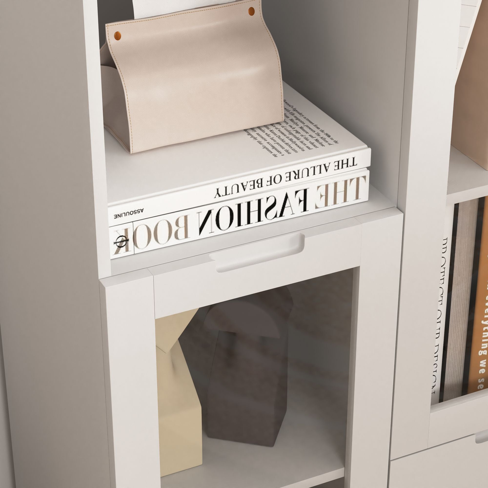 White Floor Cabinet with 2 Glass Doors and Adjustable Shelves for Living Room