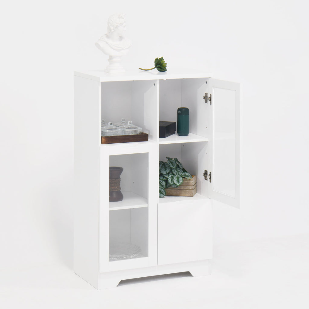 White Floor Cabinet with 2 Glass Doors and Adjustable Shelves for Living Room