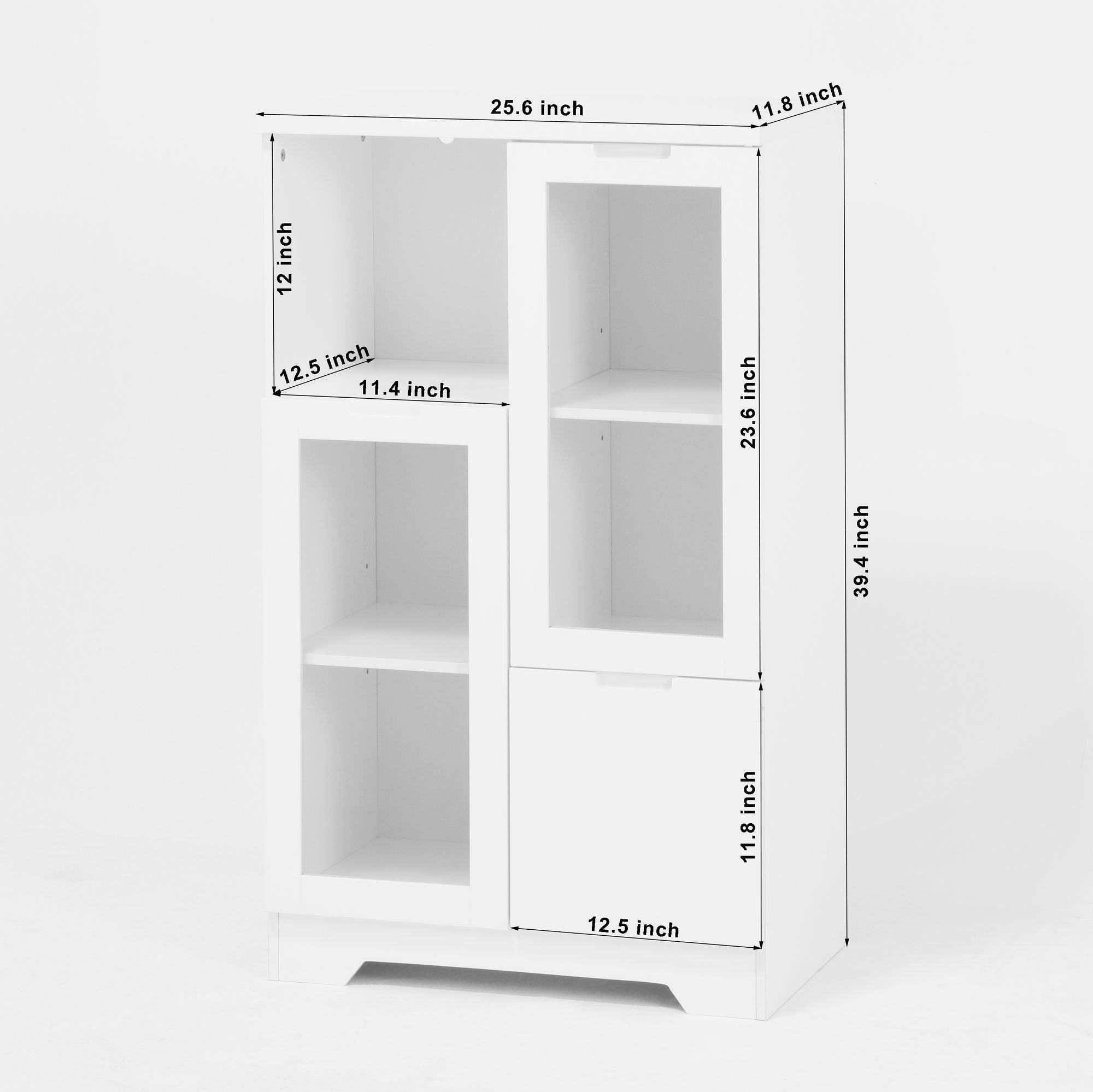 White Floor Cabinet with 2 Glass Doors and Adjustable Shelves for Living Room