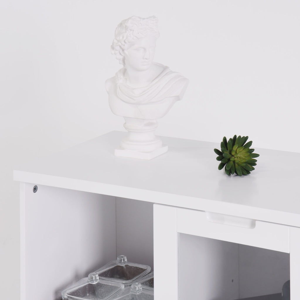 White Floor Cabinet with 2 Glass Doors and Adjustable Shelves for Living Room