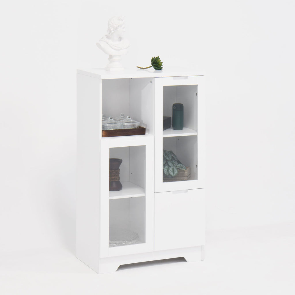 White Floor Cabinet with 2 Glass Doors and Adjustable Shelves for Living Room