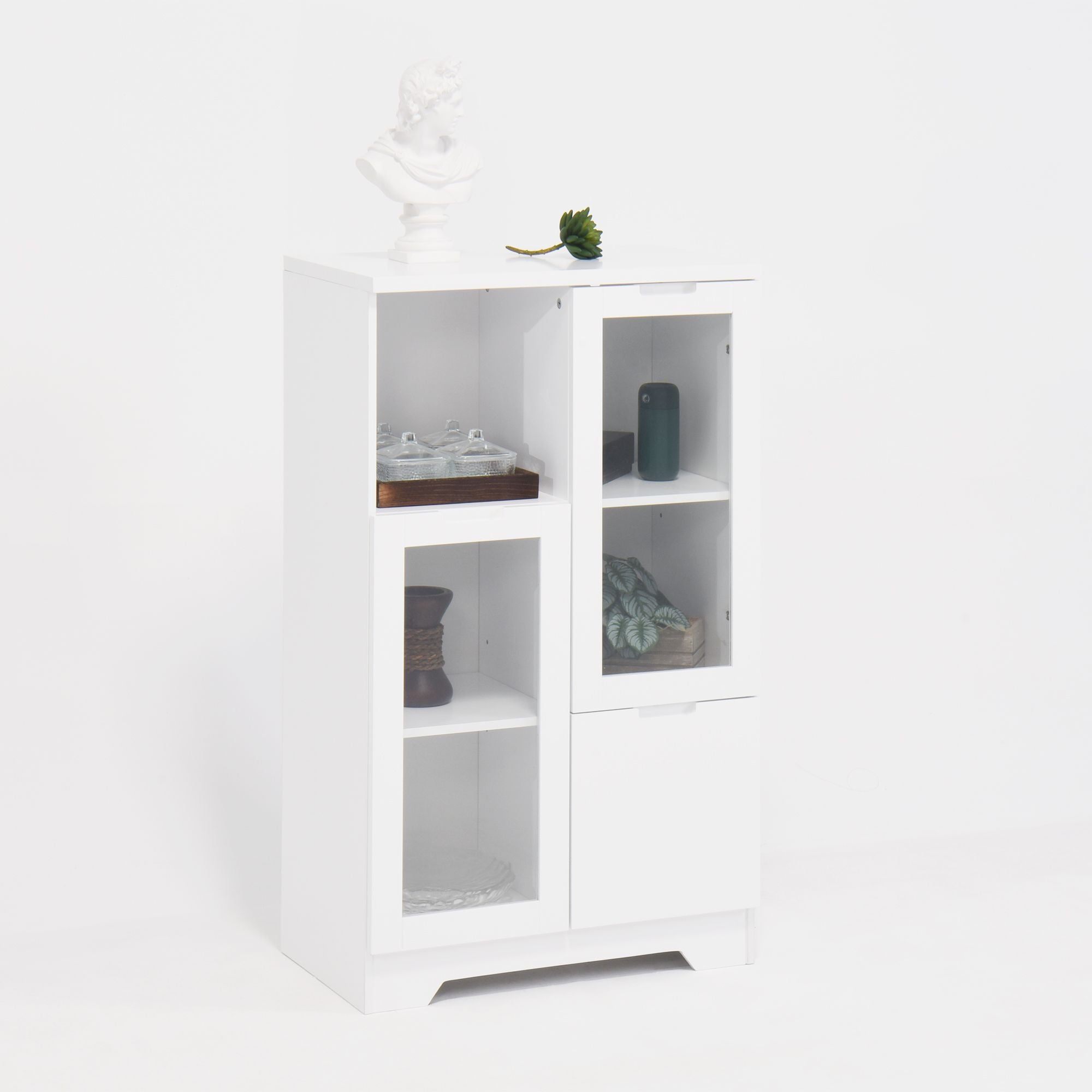 White Floor Cabinet with 2 Glass Doors and Adjustable Shelves for Living Room