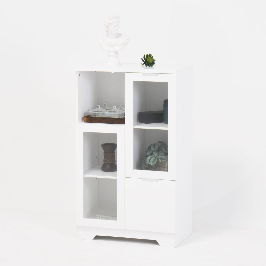 White Floor Cabinet with 2 Glass Doors and Adjustable Shelves for Living Room