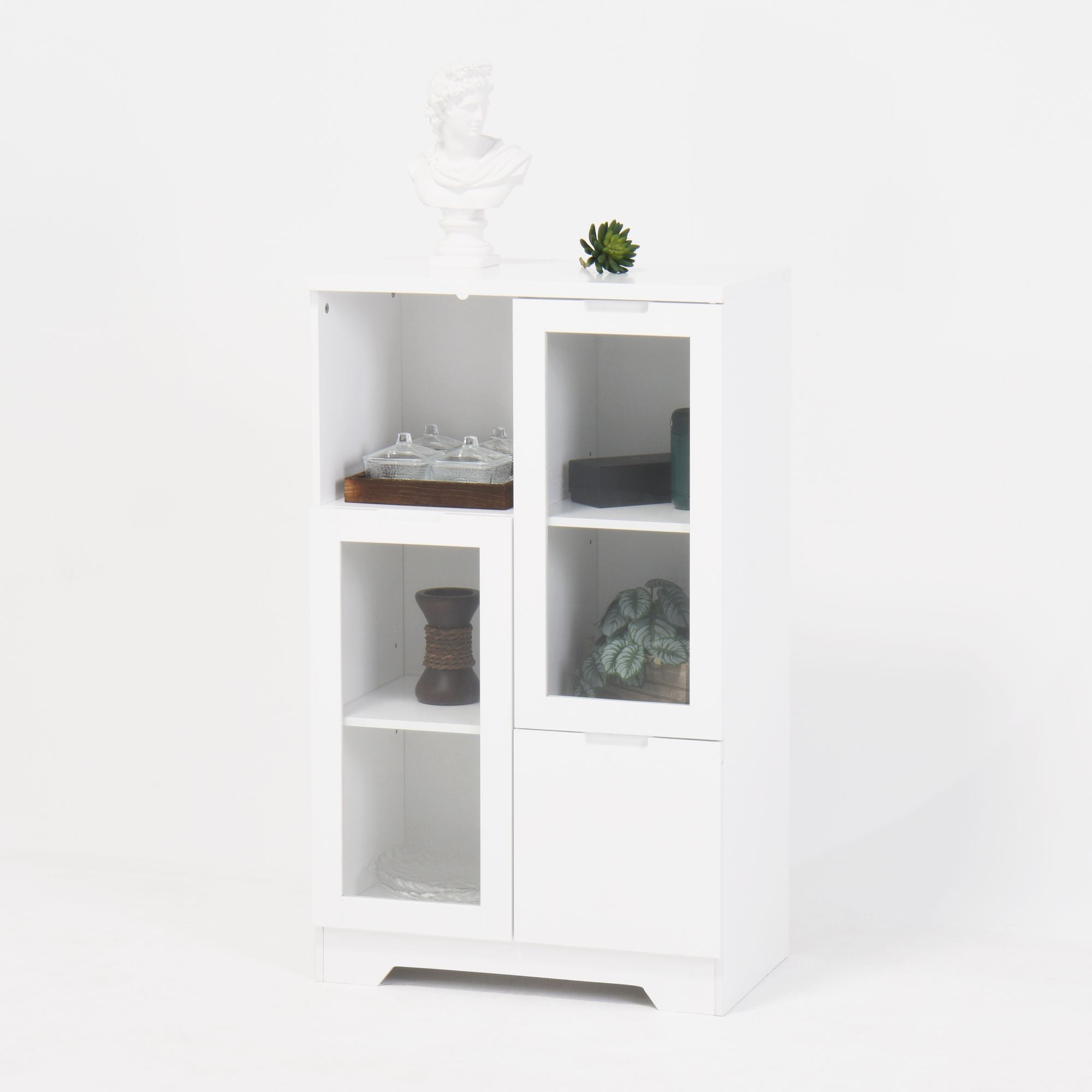 White Floor Cabinet with 2 Glass Doors and Adjustable Shelves for Living Room