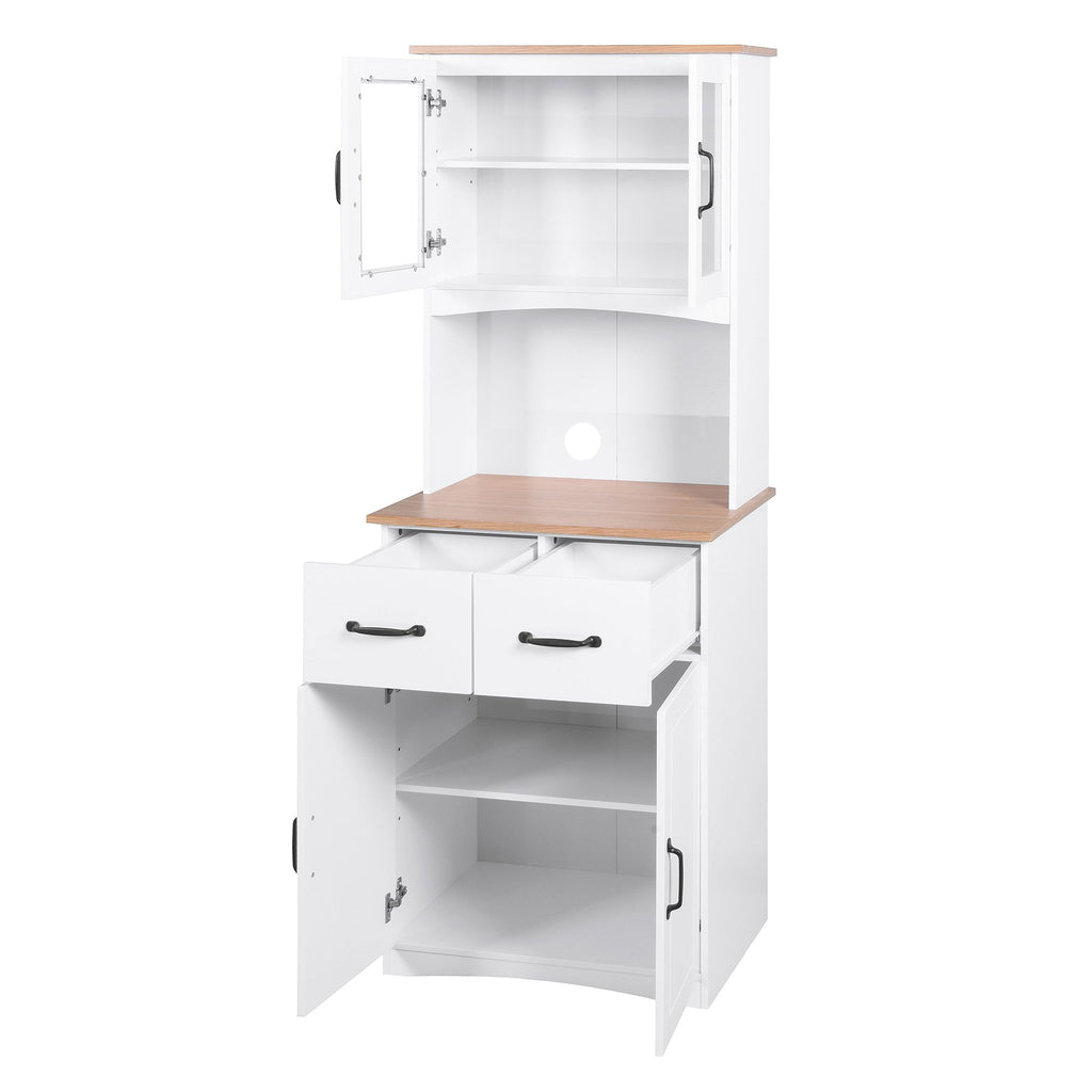 Wooden Kitchen Cabinet with Framed Glass Doors and Drawer - Ample Storage for Pantry