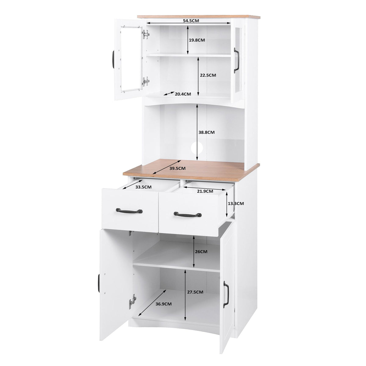 Wooden Kitchen Cabinet with Framed Glass Doors and Drawer - Ample Storage for Pantry