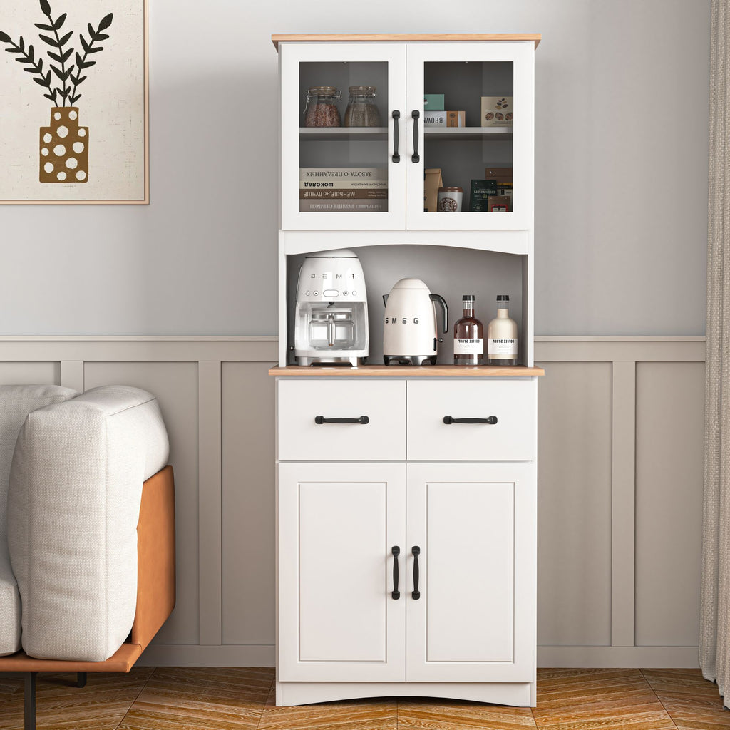 Wooden Kitchen Cabinet with Framed Glass Doors and Drawer - Ample Storage for Pantry